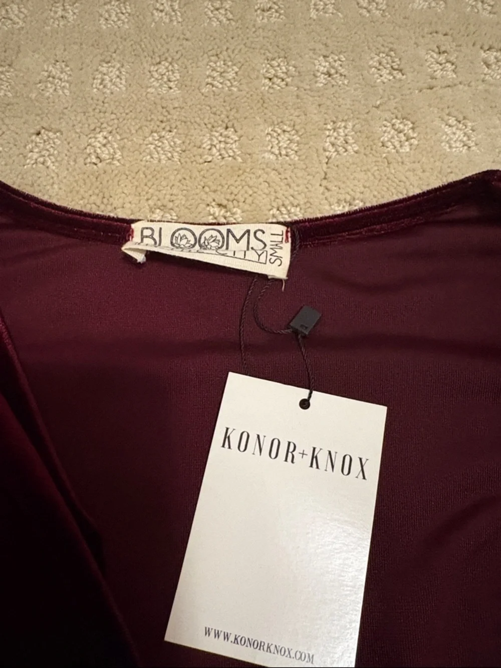 bloom Deep Wine Velvet Long Sleeve Wrap Dress - Picture 2 of 2